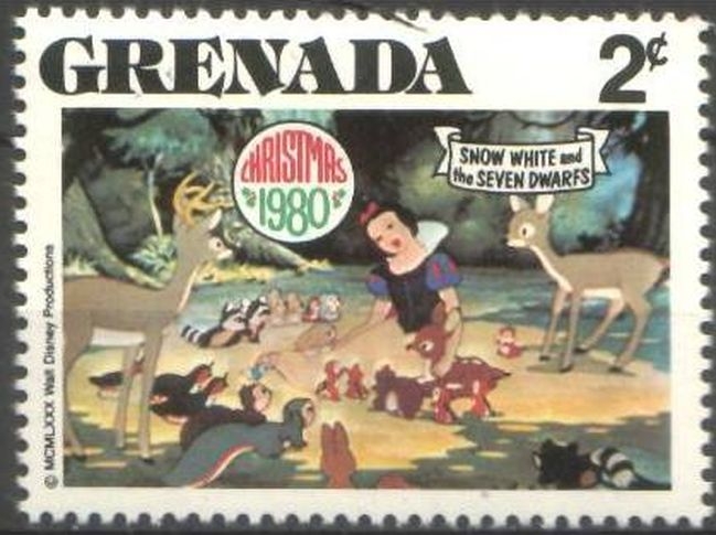 z vendido Grenada 1982 Scott 1023 Sello ** Walt Disney Blancanieves y los 7 Enanitos 2c Granada